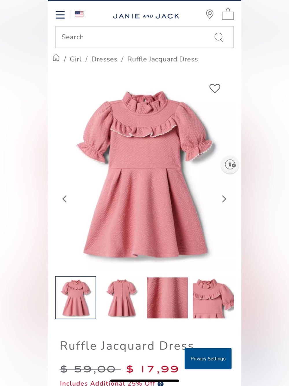 Barely used Janie and Jack - Ruffle Jacquard Dress - Soft Coral